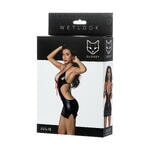 Платье Glossy JULIE из материала Wetlook с красной шнуровкой, черный, М
