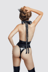 Боди Glossy Kitti с ушками на ободке из материала Wetlook, черное, L