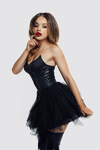 Платье Glossy Elisia с пышной юбкой из материала Wetlook, черное, S